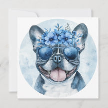 Tarjeta de saludo floral azul personalizada de Bul