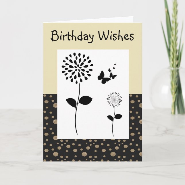 Tarjeta De Saludo Floral De Oro Y Punto Negro Resu (Anverso)