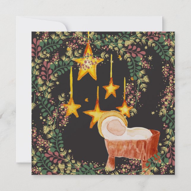 Tarjeta de saludo floral navideña para Navidades e (Anverso)