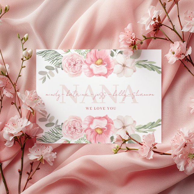 Tarjeta de saludo floral personalizada Nana (Celebrate Nana with this personalized watercolor floral greeting card! )