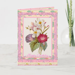 Tarjeta de saludo floral vintage flores rosadas