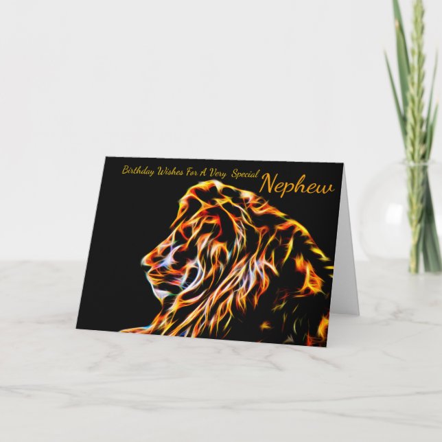Tarjeta de saludo fractal de león sobrino (Anverso)
