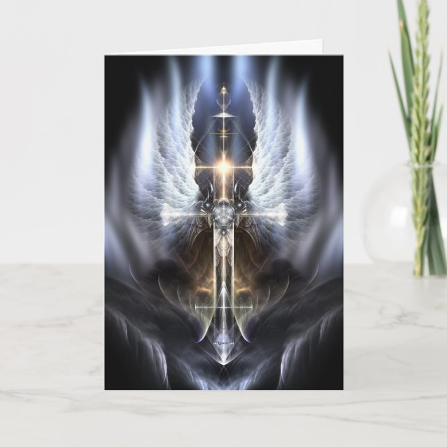 Tarjeta de saludo fractal Heavenly Angel Wing Cros (Anverso)
