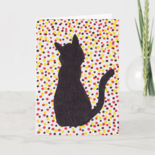 Tarjeta de saludo - Gato negro contra puntos de co
