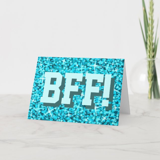 Tarjeta de saludo Glitz Blue 'BFF!' (Anverso)