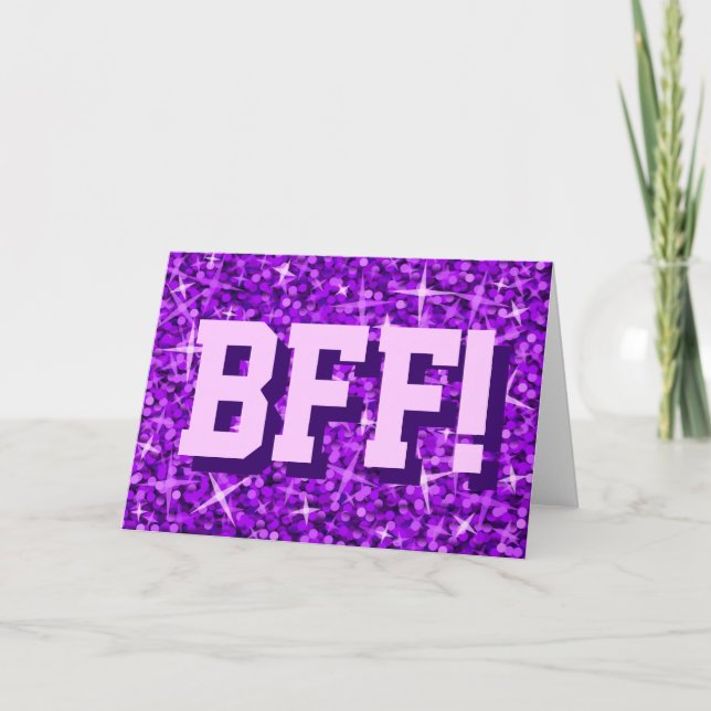 Tarjeta de saludo Glitz Purple 'BFF!' (Anverso)