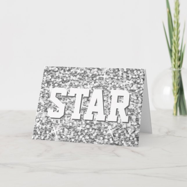 Tarjeta de saludo Glitz "Silver" 'Star' 'Your Text (Anverso)