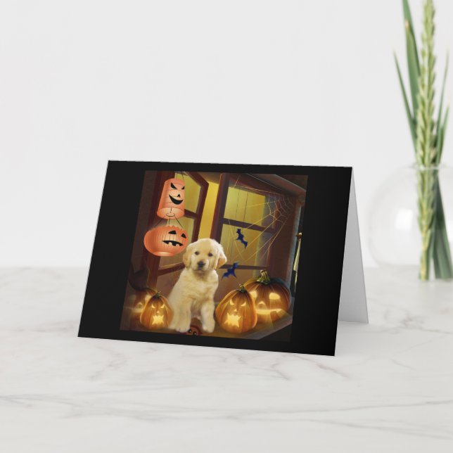 Tarjeta de saludo Golden Retriver Puppy Halloween (Anverso)