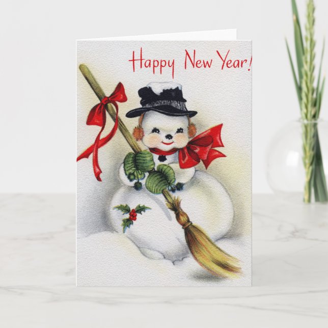 Tarjeta de saludo Gracioso Snowman Feliz Año Nuevo (Anverso)