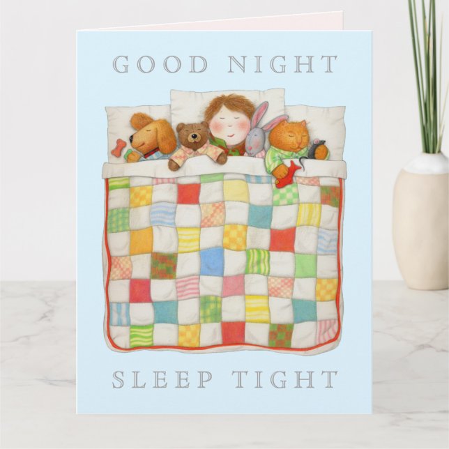 TARJETA DE SALUDO GRANDE COZY QUILT / Azul (Anverso)