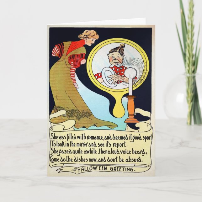 Tarjeta de saludo Halloween Vintage Love Mirror (Anverso)