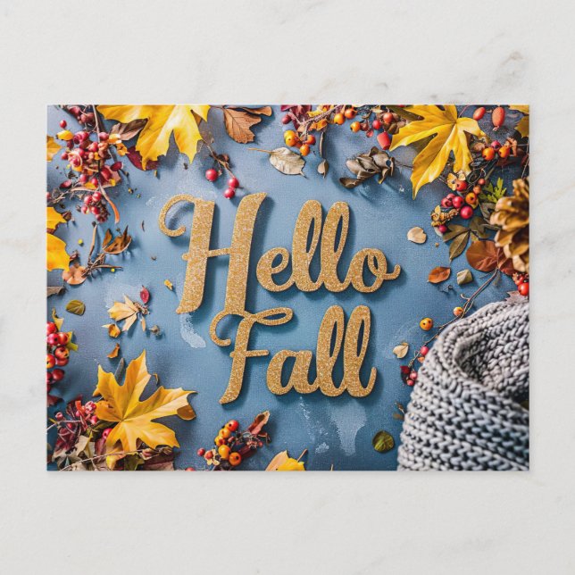 Tarjeta de saludo Hello Fall con flores (Anverso)