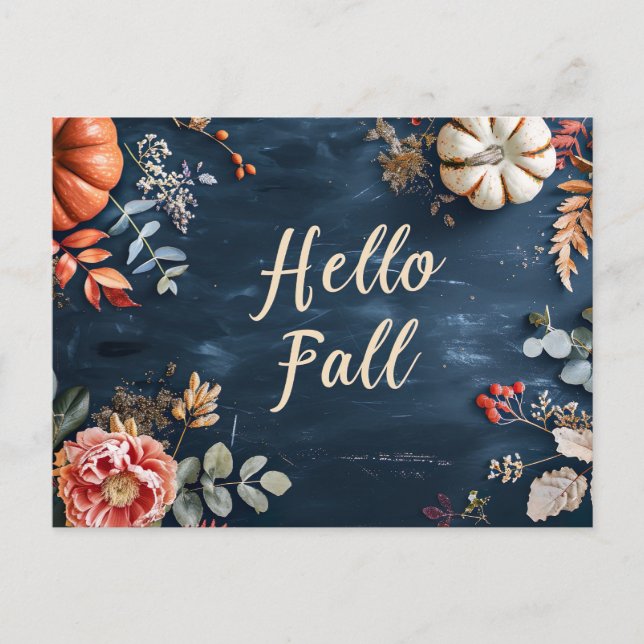 Tarjeta de saludo Hello Fall con flores (Anverso)