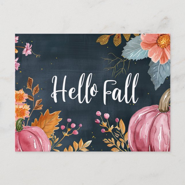 Tarjeta de saludo Hello Fall con flores (Anverso)