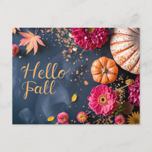 Tarjeta de saludo Hello Fall con flores