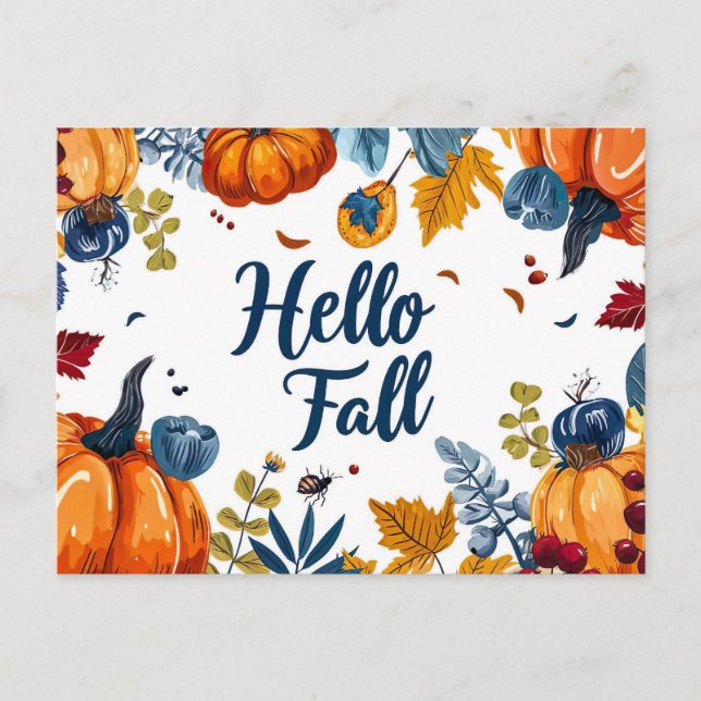 Tarjeta de saludo Hello Fall con flores (Anverso)