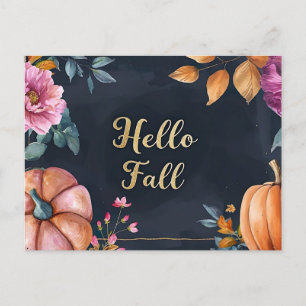 Tarjeta de saludo Hello Fall con flores