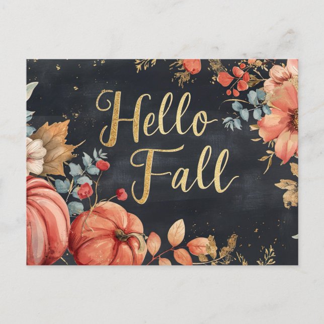 Tarjeta de saludo Hello Fall con flores (Anverso)
