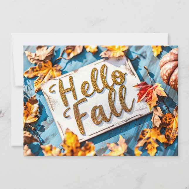 Tarjeta de saludo Hello Fall con flores (Anverso)