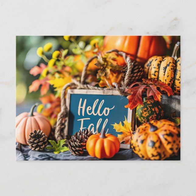 Tarjeta de saludo Hello Fall con flores (Anverso)