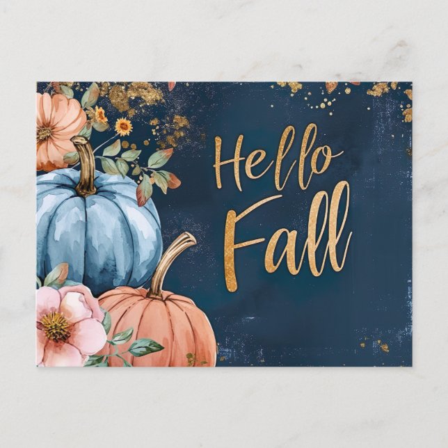 Tarjeta de saludo Hello Fall con flores (Anverso)
