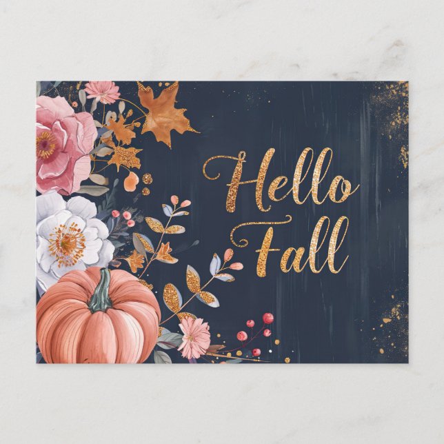 Tarjeta de saludo Hello Fall con flores (Anverso)
