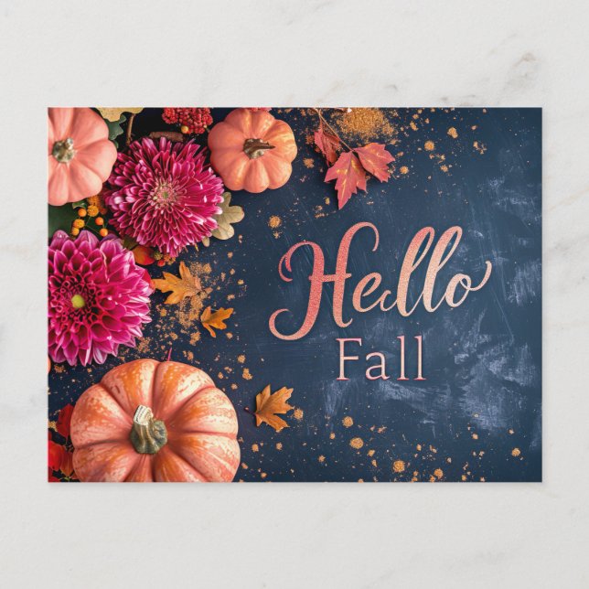 Tarjeta de saludo Hello Fall con flores (Anverso)