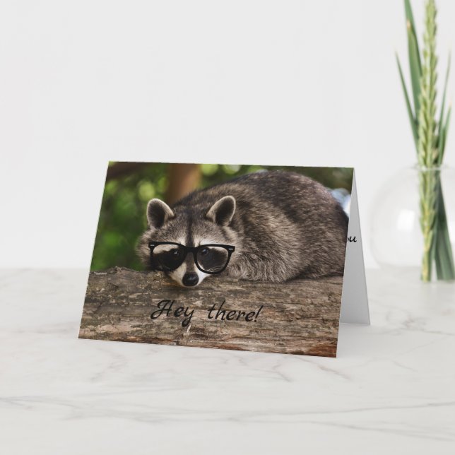 Tarjeta de saludo Hipster Raccoon en cualquier oca (Anverso)