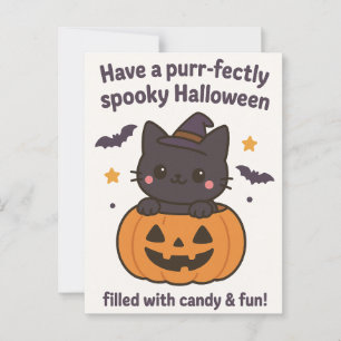 Tarjeta de saludo Kawaii Black Cat Halloween