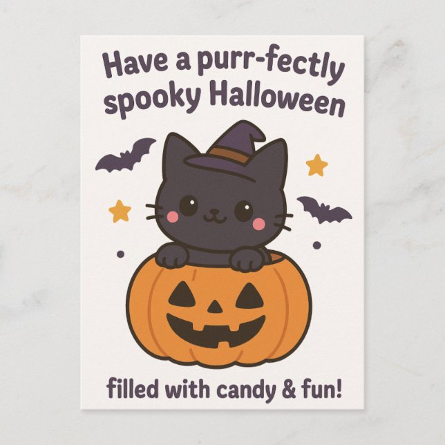 Tarjeta de saludo Kawaii Black Cat Halloween (Anverso)