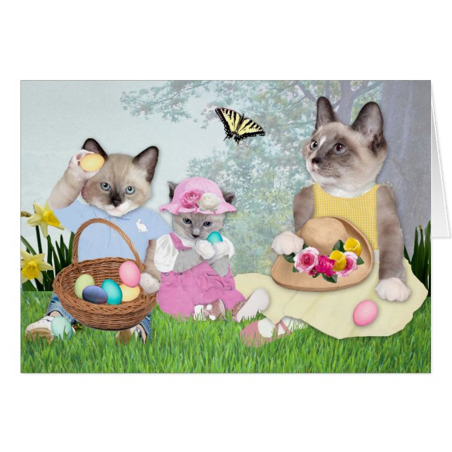 Tarjeta de saludo Kittens Easter Egg Hunt (Anverso (Horizontal))