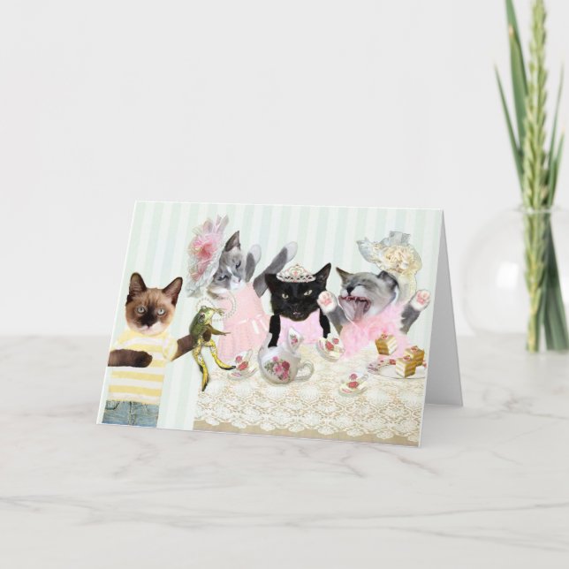 Tarjeta de saludo Kittens Tea Fiesta (Anverso)