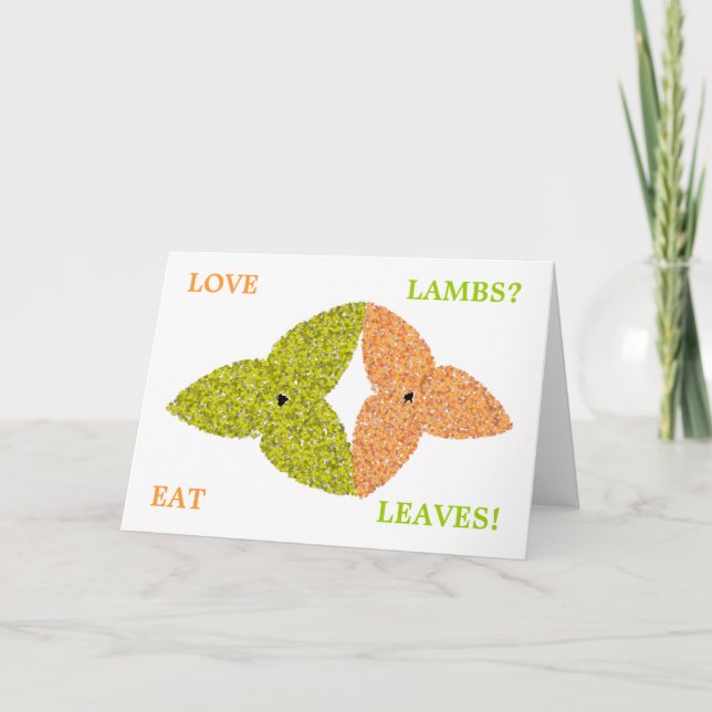 Tarjeta de saludo Love Lambs Eat Leaves (Anverso)
