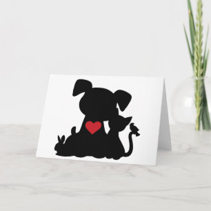 Tarjeta de saludo Love Puppy and Kitten Silhouette