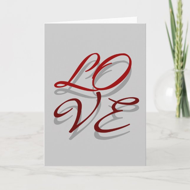 Tarjeta de saludo Love Red Gray Shadow Script (Anverso)