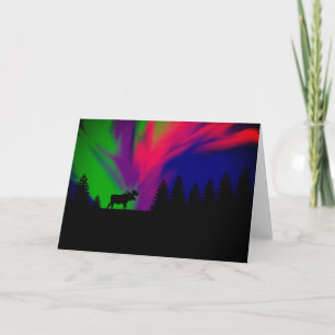 Tarjeta de saludo - Luces boreales con alce