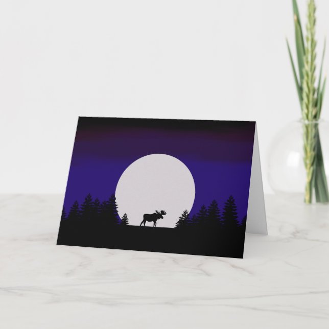 Tarjeta de saludo Luna de invierno con alce (Anverso)