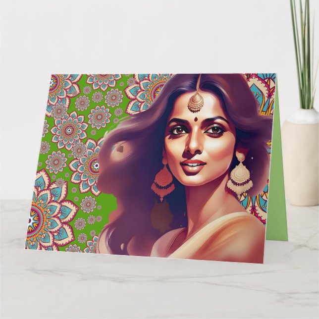 TARJETA DE SALUDO MANDALA MUJER INDIA DEL ESTE DE  (Anverso)