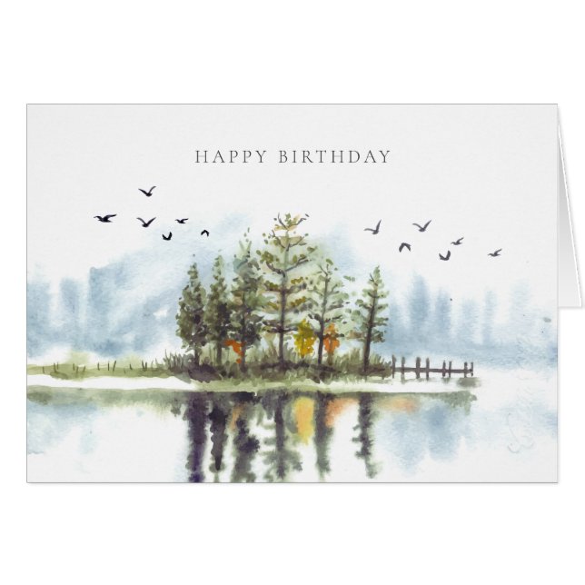 Tarjeta de saludo Mirror Lake Woodland Forest Moun (Anverso (Horizontal))