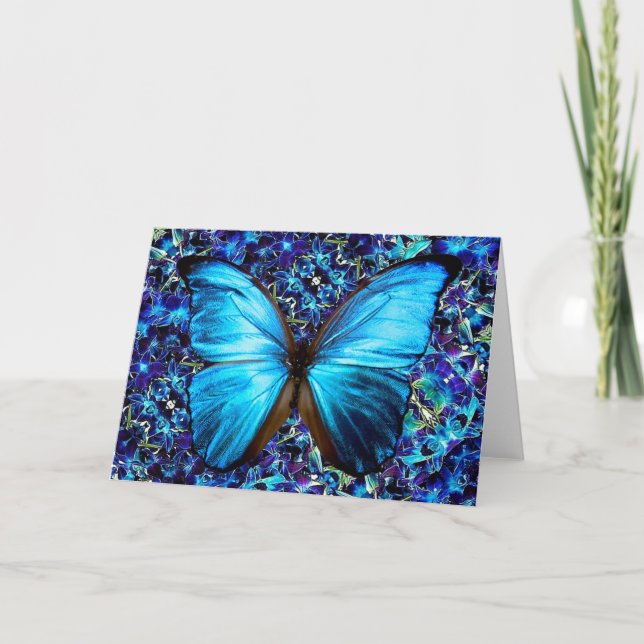 Tarjeta de saludo Morfo Azul mariposa Orquídea Púr (Anverso)