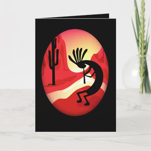 Tarjeta de saludo negro Kokopelli Sunset (Anverso)