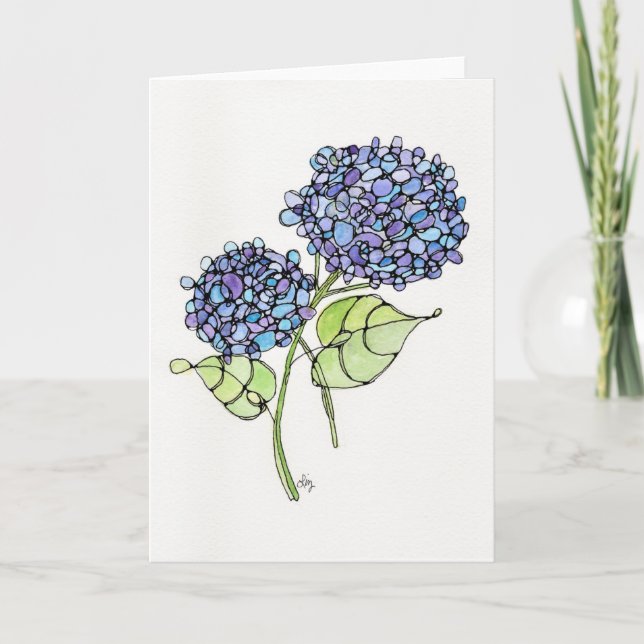 Tarjeta de saludo - Nikko Hydrangea Watercolor & T (Anverso)