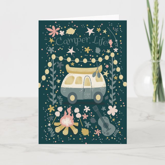 Tarjeta de saludo nocturno de la vida de un camper (Anverso)