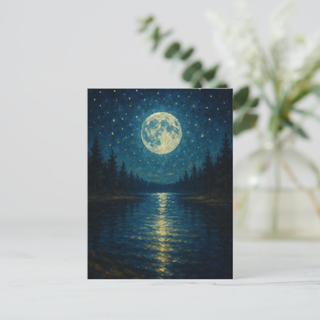 Tarjeta de saludo nocturno Watercolor Lake (Anverso de pie)