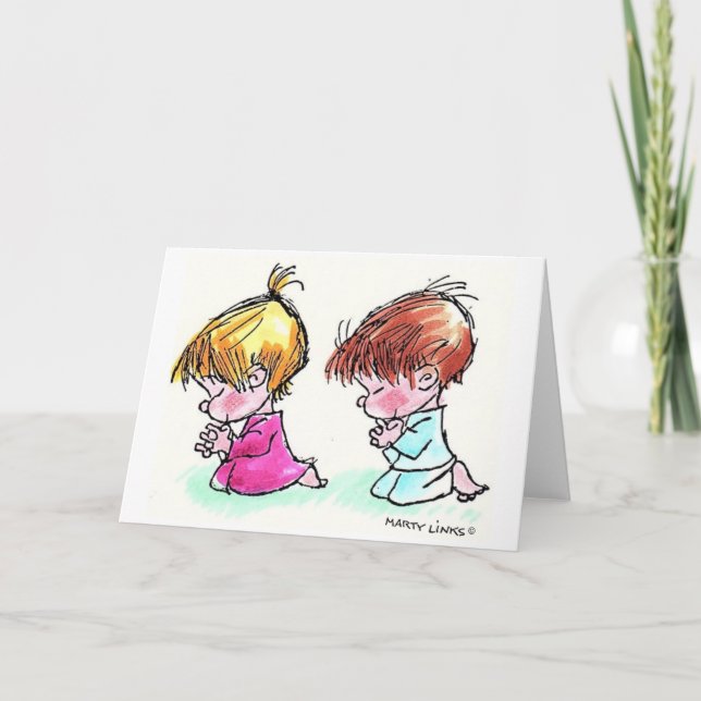 Tarjeta de saludo - Oración de Chicas y niños (Anverso)