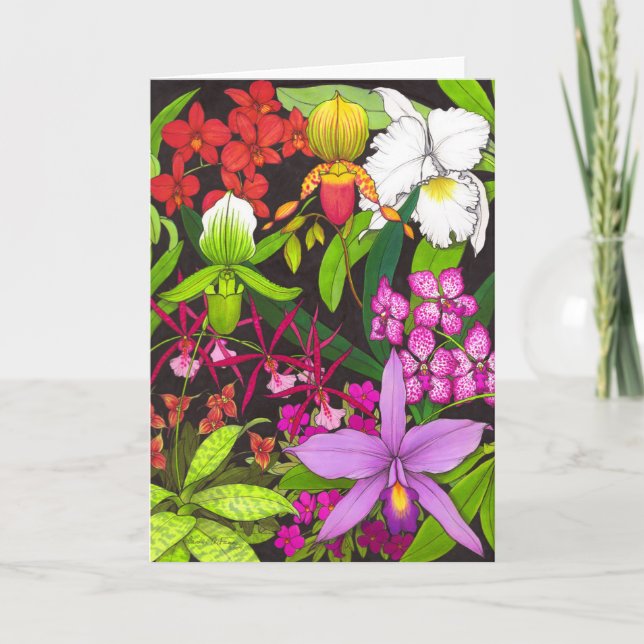 Tarjeta de saludo Orchid Garden Flowers (Anverso)