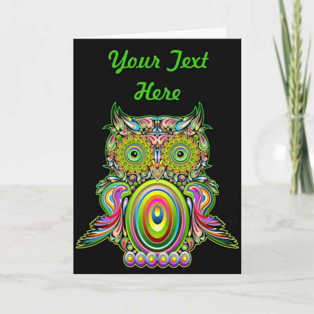 Tarjeta de saludo Owl Psychedelic Popart (Anverso)