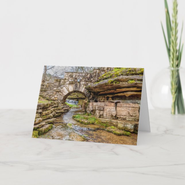 Tarjeta de saludo Ozarks Waterfall Under Bridge (Anverso)