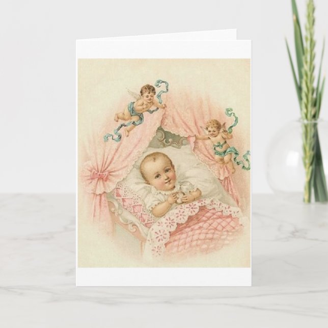 Tarjeta De Saludo Para Bebé Y Ángeles De Victoria (Anverso)