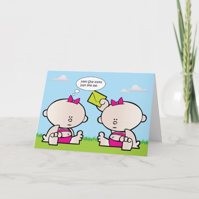 Tarjeta de saludo para bebés chicas gemelos (Anverso)